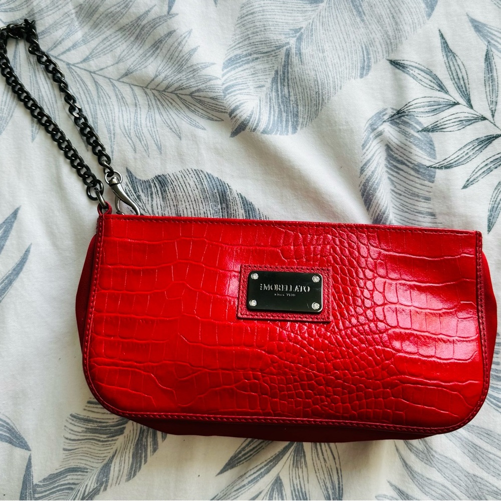 Wristlet red Clutch MORELATTO croc embossed leather, Italy